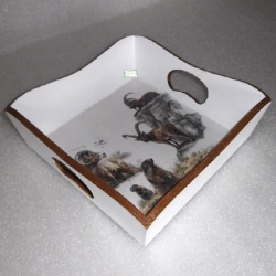 plateau bois Animaux serviettage