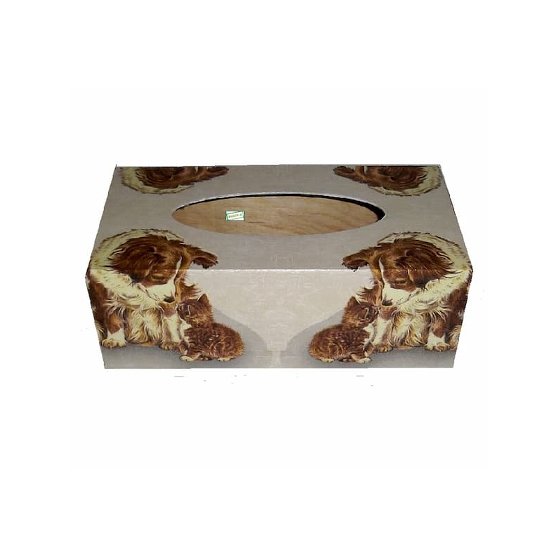 Boite mouchoirs bois Chat Chien serviettage