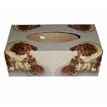 Boite mouchoirs bois Chat Chien serviettage