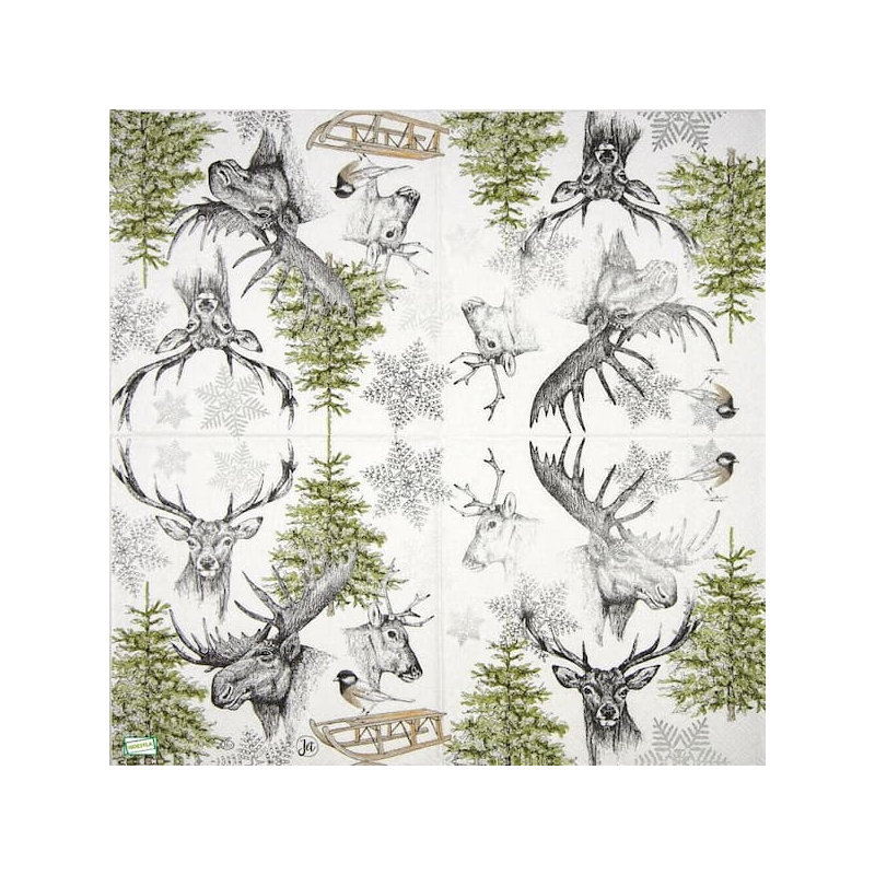 1 serviette Animaux bois -115