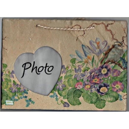 Plaque photo ardoise Fleurs serviettage