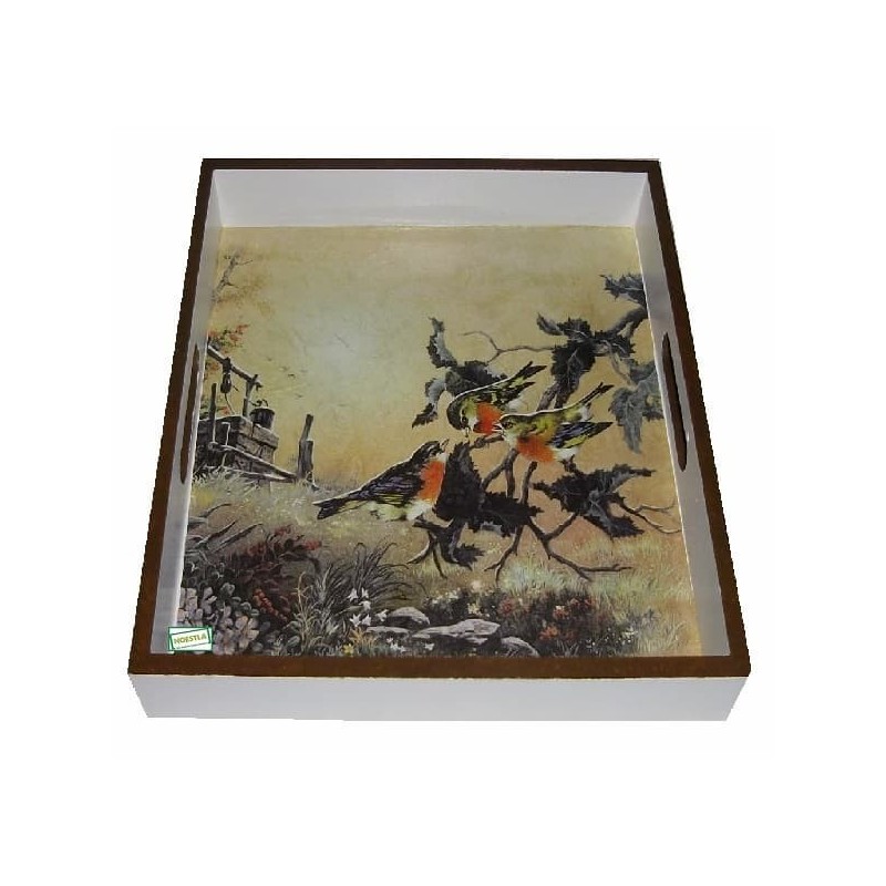 GRAND plateau bois Oiseaux serviettage