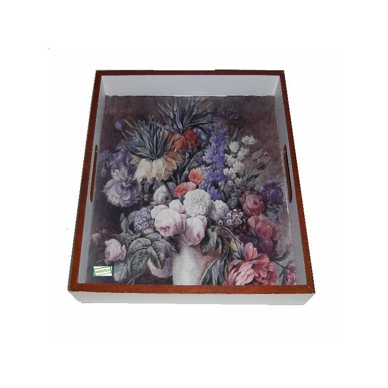 GRAND plateau bois Fleurs serviettage