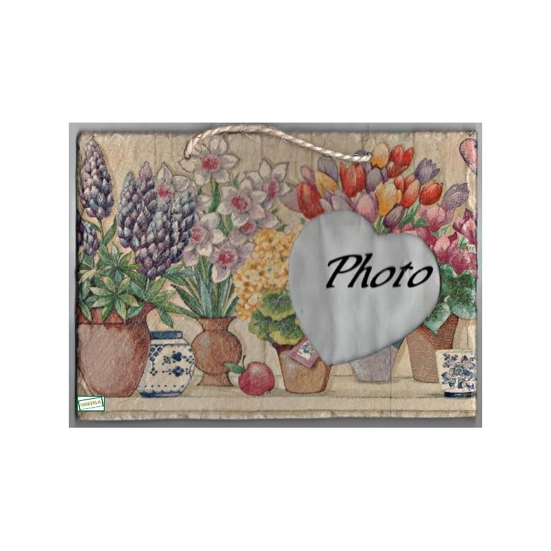 plaque photo ardoise Fleurs serviettage