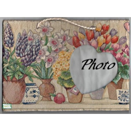 plaque photo ardoise Fleurs serviettage