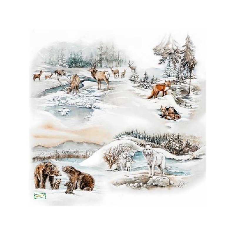 1 serviette Animaux bois -105