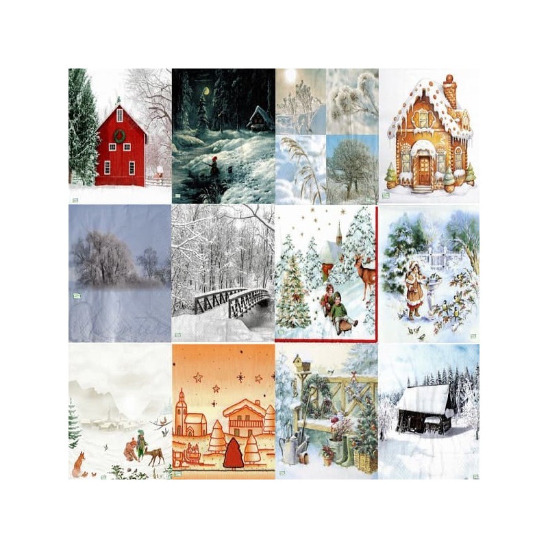 12serviettes Paysage neige-L62