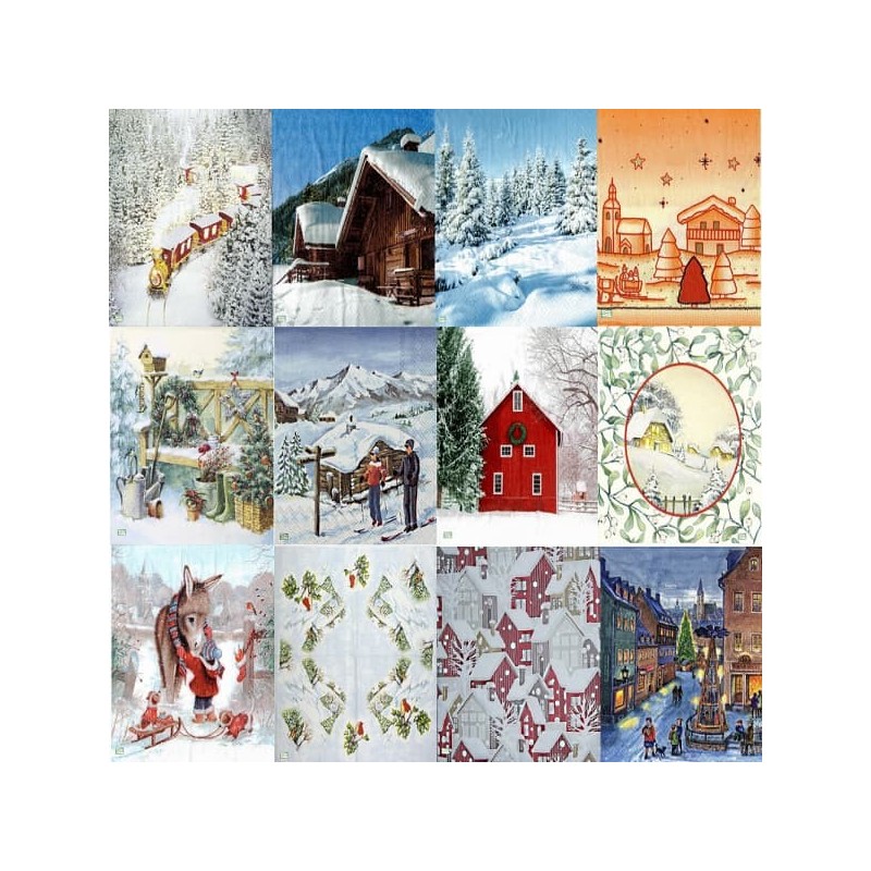 12serviettes Paysage neige-L64