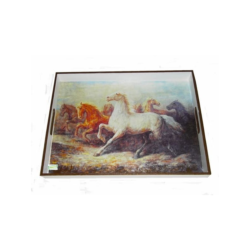 GRAND plateau bois Chevaux serviettage