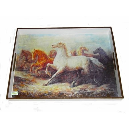 GRAND plateau bois Chevaux serviettage
