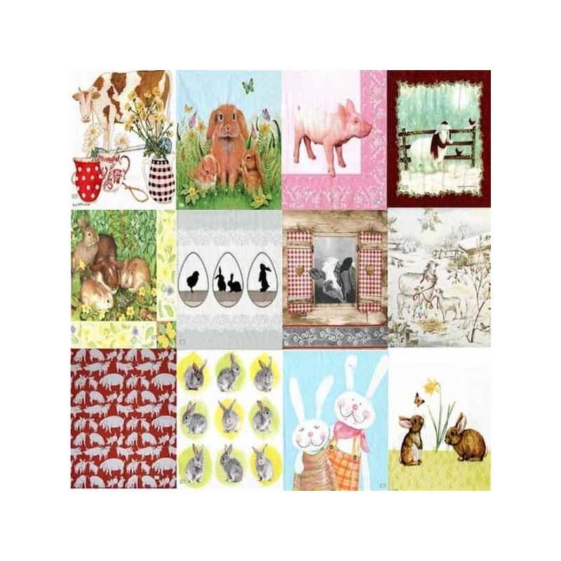 12serviettes Animaux Ferme-L3