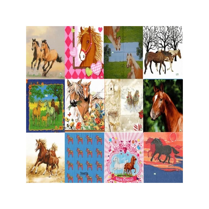 12 serviettes Les chevaux -L37