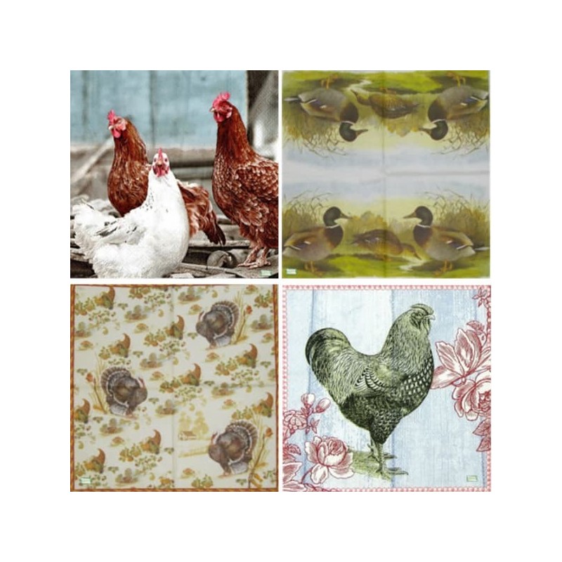4 serviettes papier Poulets-L9