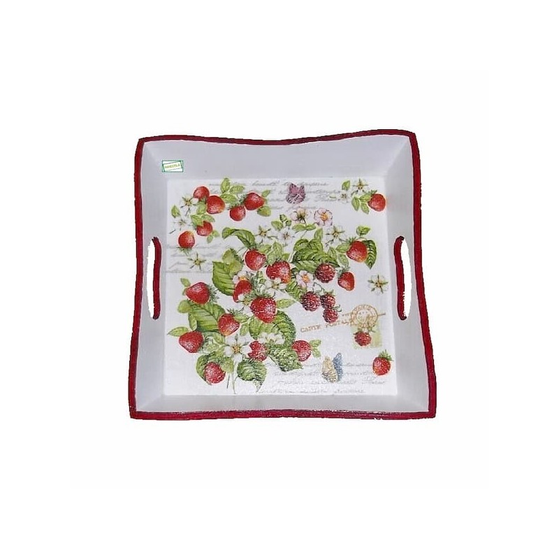 Plateau bois Fraises serviettage