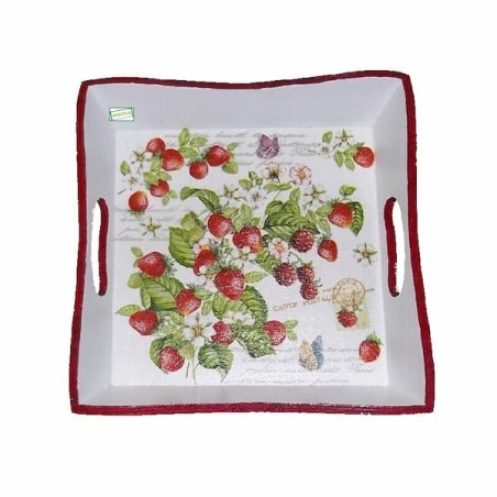 Plateau bois Fraises serviettage