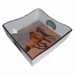 Plateau bois Chevaux serviettage