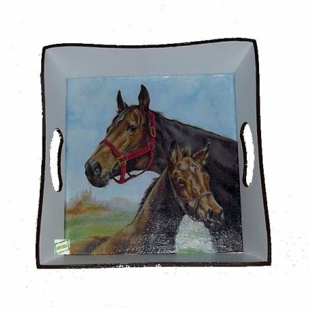 Plateau bois Chevaux serviettage