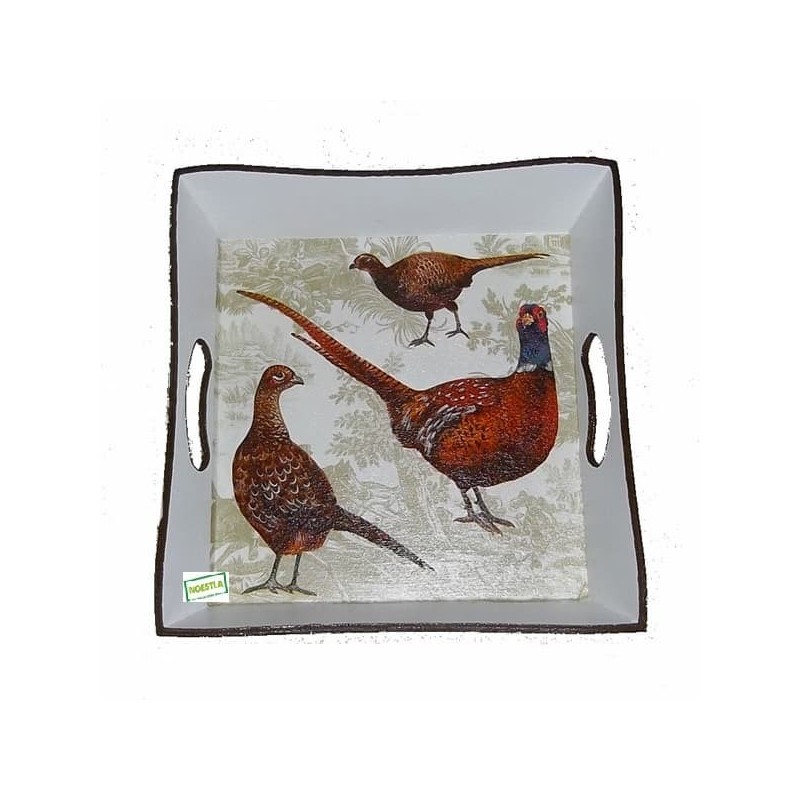 Plateau bois Faisans serviettage