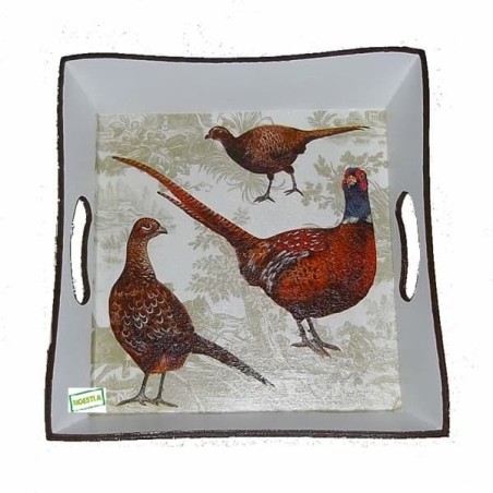 Plateau bois Faisans serviettage