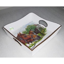 Plateau bois Chevaux serviettage