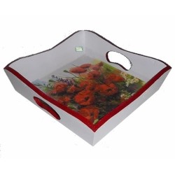 Plateau bois Coquelicots serviettage