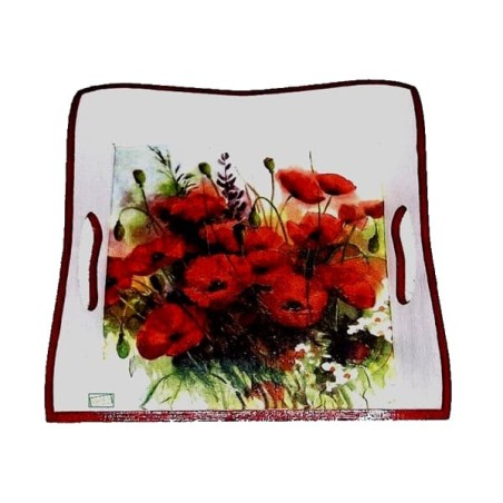 Plateau bois Coquelicots serviettage